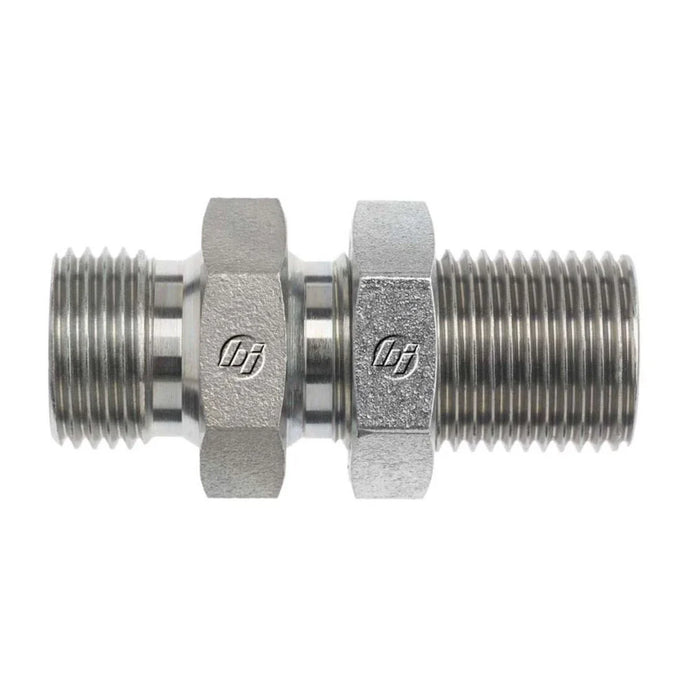 Steel, ISO 9974 (Type B) Male Metric Bulkhead With Lock Nut, M14X1.5 Male Metric 60° x M14X1.5 Male Metric 60°