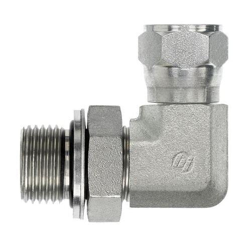 Steel, ISO 1179/ISO 8434-6 Male Adjustable x Female Swivel 90° Elbow, 3/4-14 Male BSPP Adjustable ORR x 1-11 Female BSPP Swivel