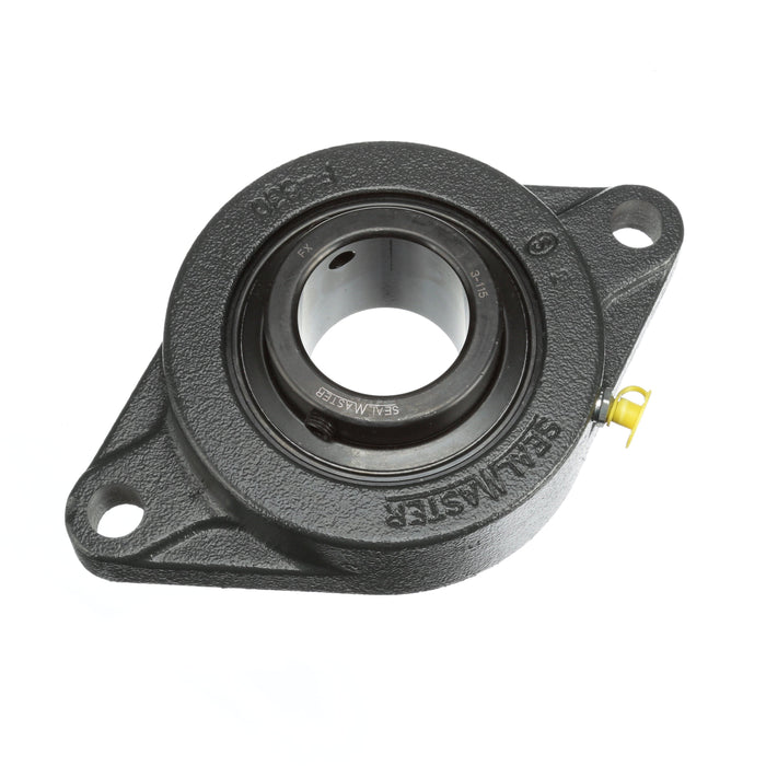 Sealmaster MSFT-31 DRT Mounted Ball Bearings, Black Oxide Bearing, 2 Bolt Flange Bearings, 1-15/16" Diameter, Cast Iron Housing, Set Screw Locking, Triple Lip Seal, High Contamination, Wide Inner Race