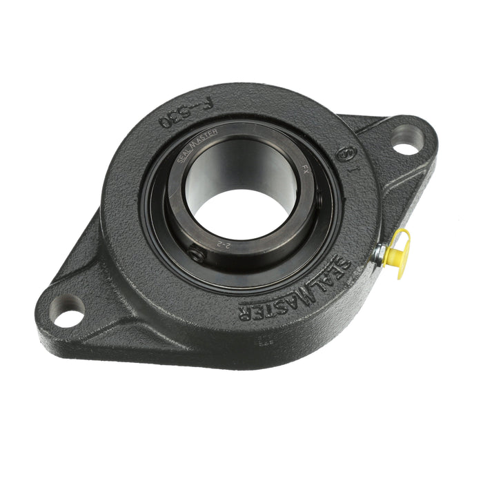 Sealmaster MSFT-32 Mounted Ball Bearings, Black Oxide Bearing, 2 Bolt Flange Bearings, 2" Diameter, Cast Iron Housing, Set Screw Locking, Felt Labyrinth Seal, Wide Inner Race