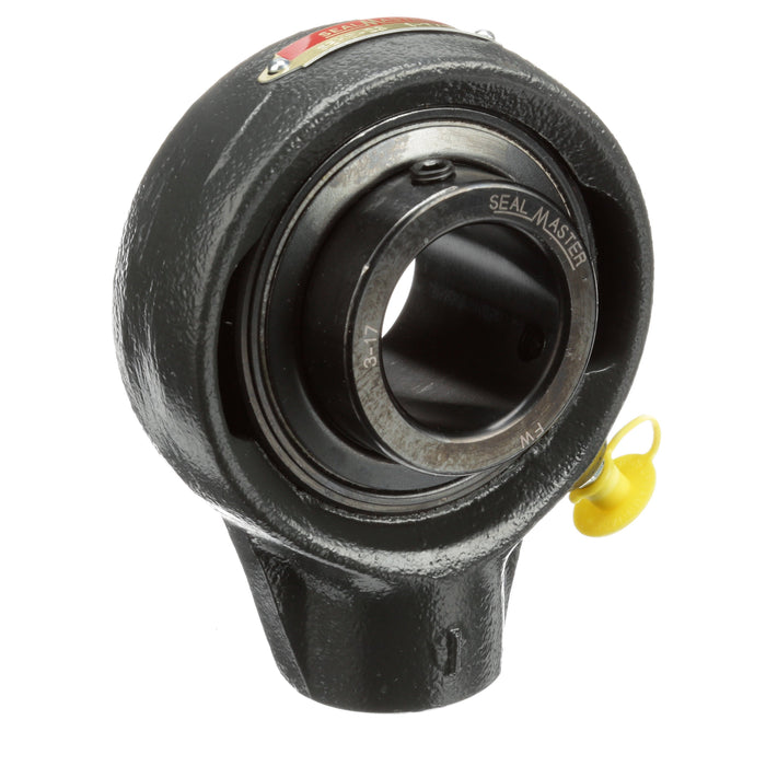 Sealmaster SEHB-23 Mounted Ball Bearings, Black Oxide Bearing, Hanger Bearings, 1-7/16" Diameter, Cast Iron Housing, Set Screw Locking, Felt Labyrinth Seal, Wide Inner Race