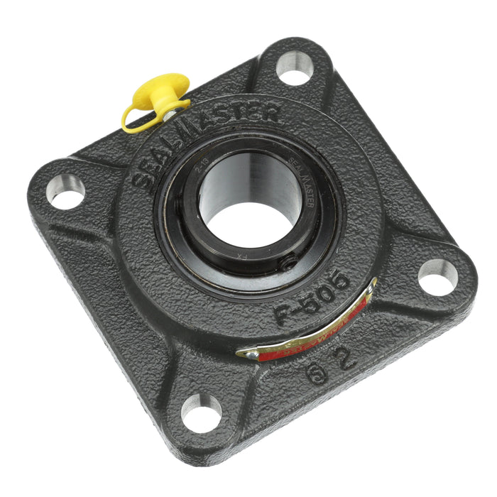 Sealmaster SF-19 Mounted Ball Bearings, Black Oxide Bearing, 4 Bolt Flange Bearings, 1-3/16" Diameter, Cast Iron Housing, Set Screw Locking, Felt Labyrinth Seal, Wide Inner Race