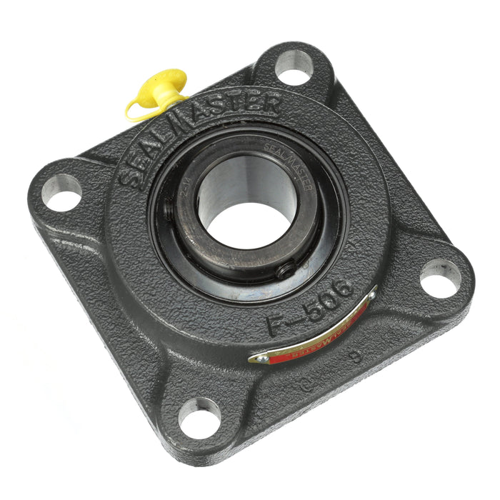 Sealmaster SF-20 Mounted Ball Bearings, Black Oxide Bearing, 4 Bolt Flange Bearings, 1-1/4" Diameter, Cast Iron Housing, Set Screw Locking, Felt Labyrinth Seal, Wide Inner Race