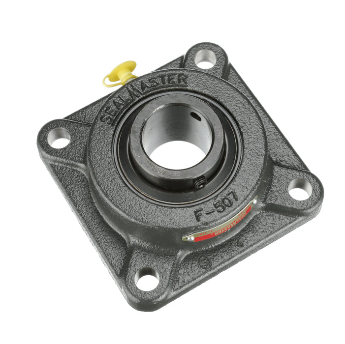 Sealmaster SF-20R Mounted Ball Bearings, Black Oxide Bearing, 4 Bolt Flange Bearings, 1-1/4" Diameter, Cast Iron Housing, Set Screw Locking, Felt Labyrinth Seal, Wide Inner Race