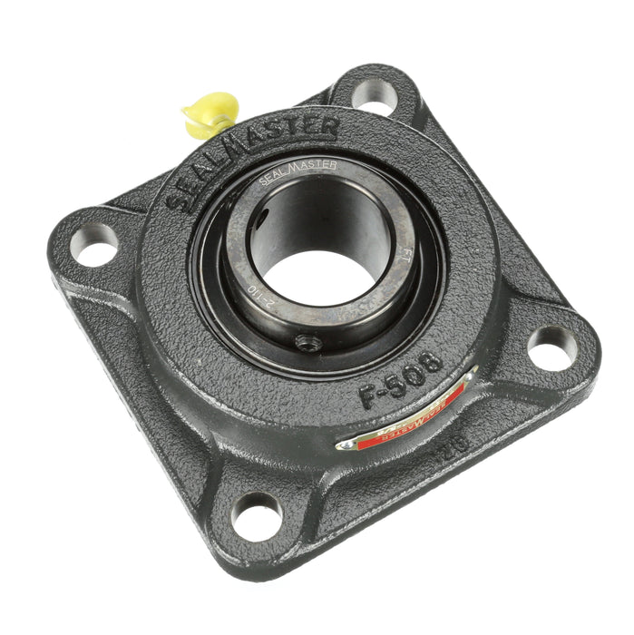 Sealmaster SF-26 Mounted Ball Bearings, Black Oxide Bearing, 4 Bolt Flange Bearings, 1-5/8" Diameter, Cast Iron Housing, Set Screw Locking, Felt Labyrinth Seal, Wide Inner Race