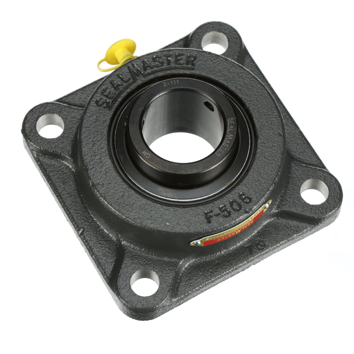 Sealmaster SF-27 HT Mounted Ball Bearings, Black Oxide Bearing, 4 Bolt Flange Bearings, 1-11/16" Diameter, Cast Iron Housing, Set Screw Locking, Nomex Seal, High Temperature Seal, High Temperature Grease, Wide Inner Race