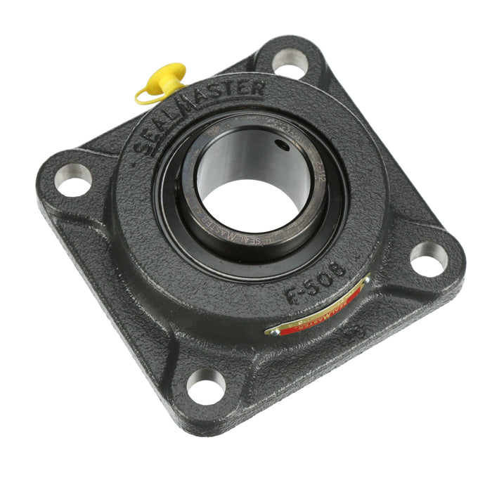 Sealmaster SF-28 RM Mounted Ball Bearings, Black Oxide Bearing, 4 Bolt Flange Bearings, 1-3/4" Diameter, Cast Iron Housing, Set Screw Locking, Felt Labyrinth Seal, Reduced Maintenance - Lubed for Life, Wide Inner Race