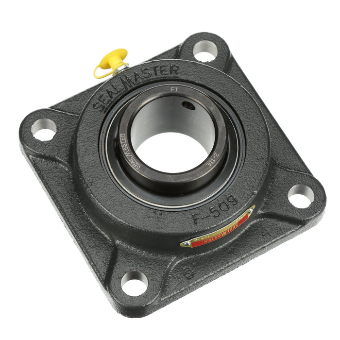 Sealmaster SF-30 Mounted Ball Bearings, Black Oxide Bearing, 4 Bolt Flange Bearings, 1-7/8" Diameter, Cast Iron Housing, Set Screw Locking, Felt Labyrinth Seal, Wide Inner Race