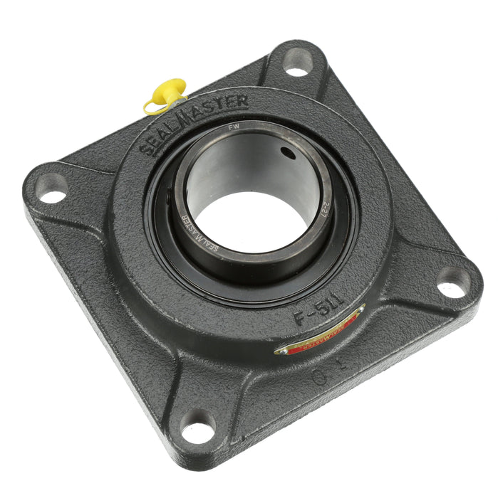 Sealmaster SF-39 HI Mounted Ball Bearings, Black Oxide Bearing, 4 Bolt Flange Bearings, 2-7/16" Diameter, Cast Iron Housing, Set Screw Locking, Nomex Seal, High Performance, High Temperature Seal, High Temperature Grease, Krytox 226 Grease, Wide Inner Race