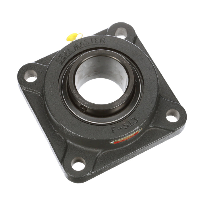 Sealmaster SF-46 Mounted Ball Bearings, Black Oxide Bearing, 4 Bolt Flange Bearings, 2-7/8" Diameter, Cast Iron Housing, Set Screw Locking, Felt Labyrinth Seal, Wide Inner Race