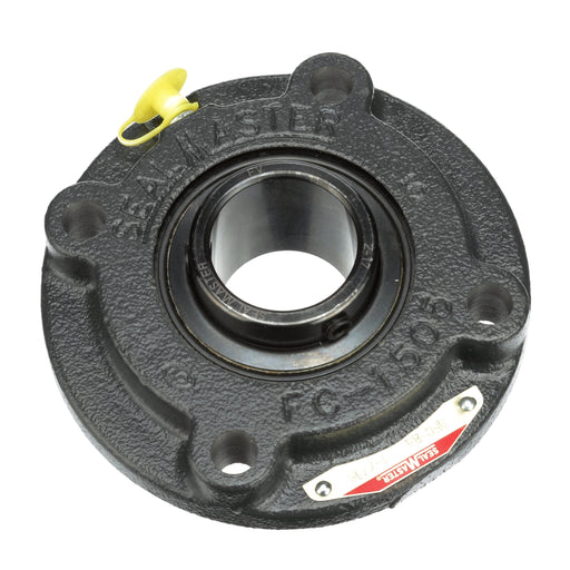 Sealmaster SFC-23 RM Mounted Ball Bearings, Black Oxide Bearing, 4 Bolt Piloted Flange Bearings, 1-7/16" Diameter, Cast Iron Housing, Set Screw Locking, Felt Labyrinth Seal, Reduced Maintenance - Lubed for Life, Wide Inner Race