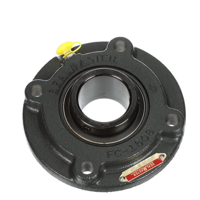 Sealmaster SFC-30 Mounted Ball Bearings, Black Oxide Bearing, 4 Bolt Piloted Flange Bearings, 1-7/8" Diameter, Cast Iron Housing, Set Screw Locking, Felt Labyrinth Seal, Wide Inner Race