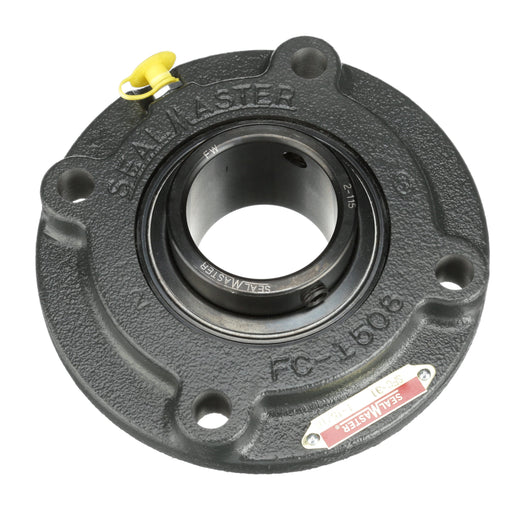 Sealmaster SFC-31 Mounted Ball Bearings, Black Oxide Bearing, 4 Bolt Piloted Flange Bearings, 1-15/16" Diameter, Cast Iron Housing, Set Screw Locking, Felt Labyrinth Seal, Wide Inner Race