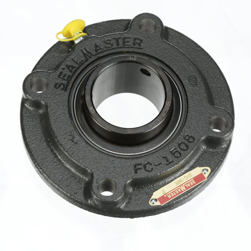 Sealmaster SFC-32R Mounted Ball Bearings, Black Oxide Bearing, 4 Bolt Piloted Flange Bearings, 2" Diameter, Cast Iron Housing, Set Screw Locking, Felt Labyrinth Seal, Wide Inner Race