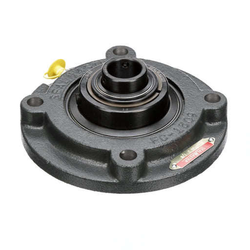 Sealmaster SFC-34 Mounted Ball Bearings, Black Oxide Bearing, 4 Bolt Piloted Flange Bearings, 2-1/8" Diameter, Cast Iron Housing, Set Screw Locking, Felt Labyrinth Seal, Wide Inner Race