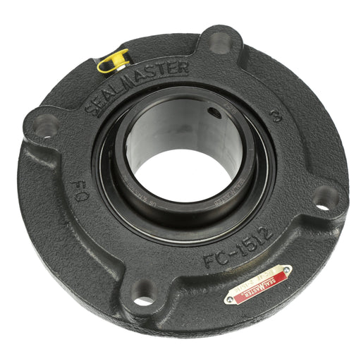 Sealmaster SFC-47 Mounted Ball Bearings, Black Oxide Bearing, 4 Bolt Piloted Flange Bearings, 2-15/16" Diameter, Cast Iron Housing, Set Screw Locking, Felt Labyrinth Seal, Wide Inner Race