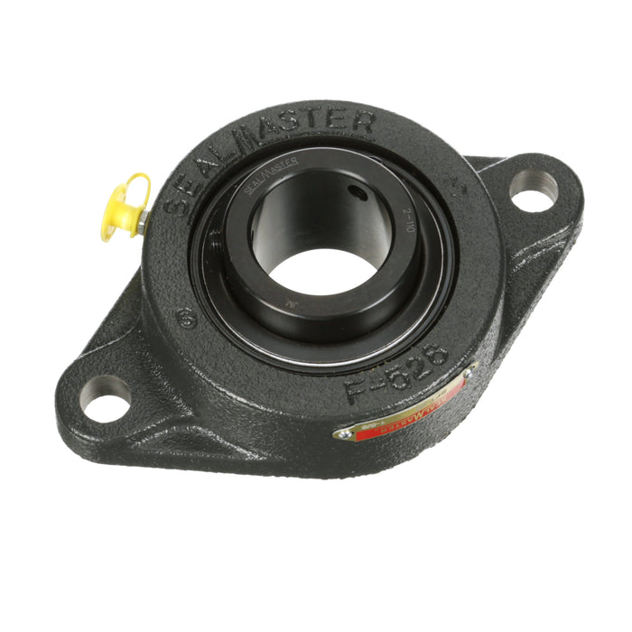 Sealmaster SFT-26 Mounted Ball Bearings, Black Oxide Bearing, 2 Bolt Flange Bearings, 1-5/8" Diameter, Cast Iron Housing, Set Screw Locking, Felt Labyrinth Seal, Wide Inner Race