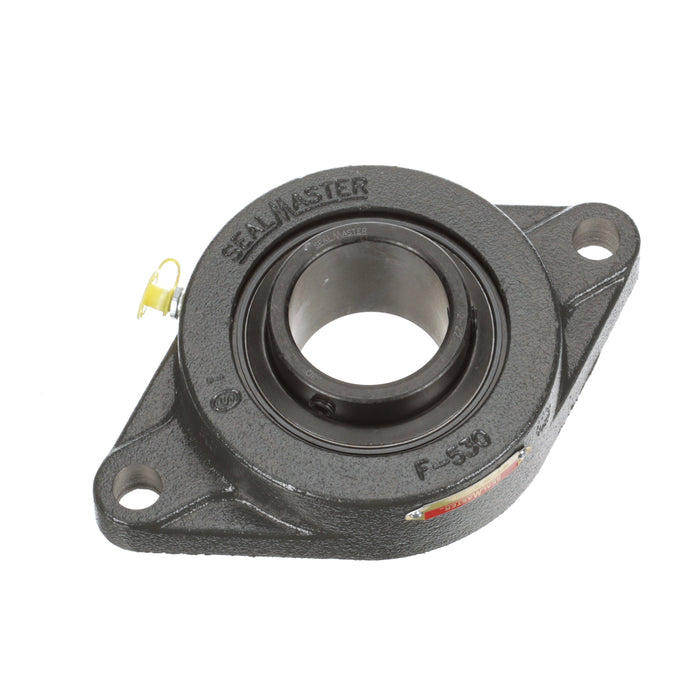 Sealmaster SFT-34 Mounted Ball Bearings, Black Oxide Bearing, 2 Bolt Flange Bearings, 2-1/8" Diameter, Cast Iron Housing, Set Screw Locking, Felt Labyrinth Seal, Wide Inner Race