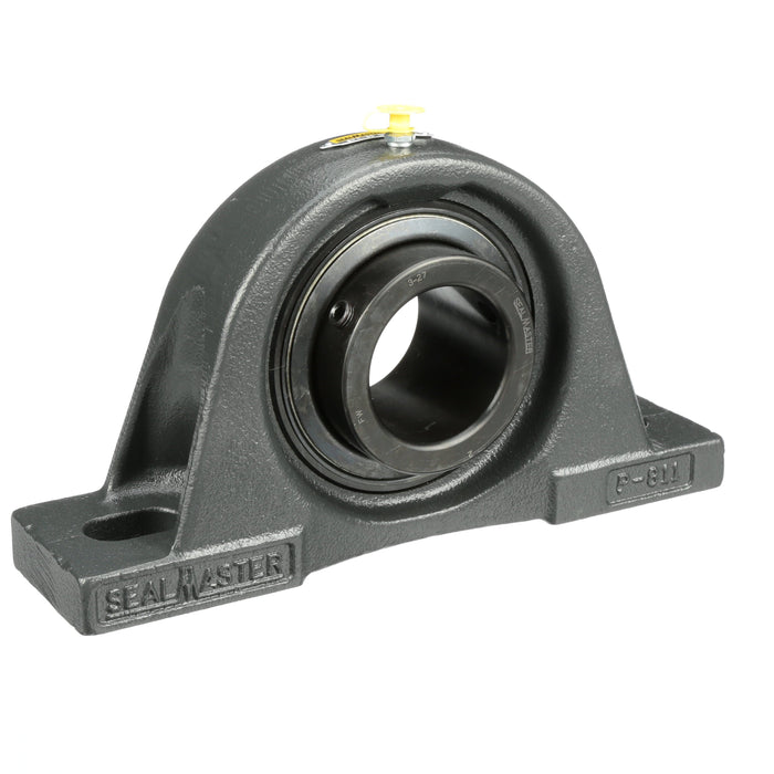 Sealmaster SPM-39 CXU Mounted Ball Bearings, Black Oxide Bearing, Pillow Block Bearings, 2-7/16" Diameter, Cast Iron Housing, Set Screw Locking, Felt Labyrinth Seal, Air Handling Housing Fit, Wide Inner Race