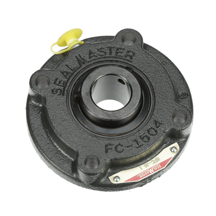 Sealmaster MFC-16 HT Mounted Ball Bearings, Black Oxide Bearing, 4 Bolt Piloted Flange Bearings, 1" Diameter, Cast Iron Housing, Set Screw Locking, Nomex Seal, High Temperature Seal, High Temperature Grease, Wide Inner Race