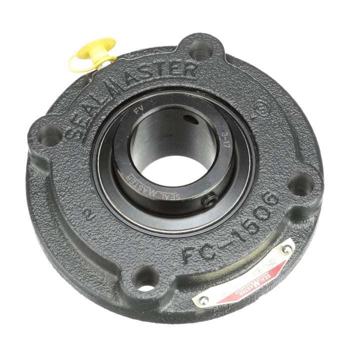 Sealmaster MFC-23 HT Mounted Ball Bearings, Black Oxide Bearing, 4 Bolt Piloted Flange Bearings, 1-7/16" Diameter, Cast Iron Housing, Set Screw Locking, Nomex Seal, High Temperature Seal, High Temperature Grease, Wide Inner Race