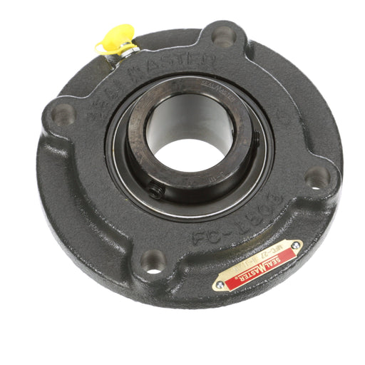 Sealmaster MFC-27 Mounted Ball Bearings, Black Oxide Bearing, 4 Bolt Piloted Flange Bearings, 1-11/16" Diameter, Cast Iron Housing, Set Screw Locking, Felt Labyrinth Seal, Wide Inner Race