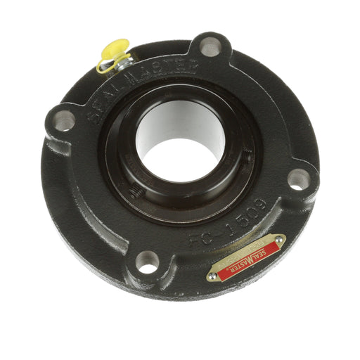 Sealmaster MFC-31 Mounted Ball Bearings, Black Oxide Bearing, 4 Bolt Piloted Flange Bearings, 1-15/16" Diameter, Cast Iron Housing, Set Screw Locking, Felt Labyrinth Seal, Wide Inner Race