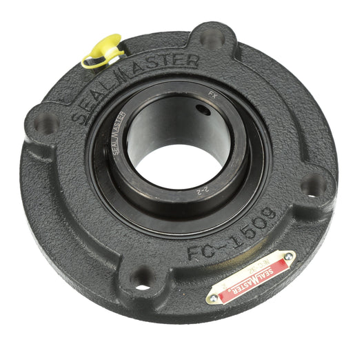 Sealmaster MFC-32 BBC Mounted Ball Bearings, Black Oxide Bearing, 4 Bolt Piloted Flange Bearings, 2" Diameter, Cast Iron Housing, Set Screw Locking, High Temperature, Wide Inner Race