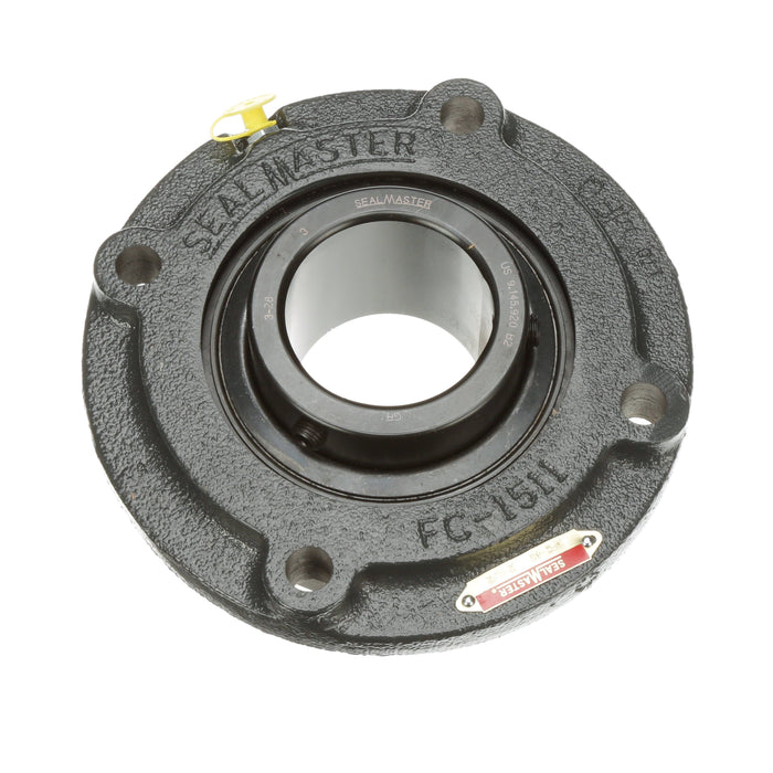 Sealmaster MFC-40 Mounted Ball Bearings, Black Oxide Bearing, 4 Bolt Piloted Flange Bearings, 2-1/2" Diameter, Cast Iron Housing, Set Screw Locking, Felt Labyrinth Seal, Wide Inner Race