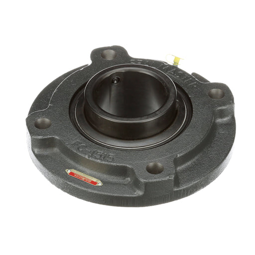 Sealmaster MFC-55 ML Mounted Ball Bearings, Black Oxide Bearing, 4 Bolt Piloted Flange Bearings, 3-7/16" Diameter, Cast Iron Housing, Set Screw Locking, Felt Labyrinth Seal, Wide Inner Race