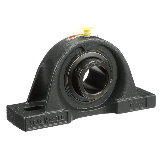 Sealmaster MP-23 Mounted Ball Bearings, Black Oxide Bearing, Pillow Block Bearings, 1-7/16" Diameter, Cast Iron Housing, Set Screw Locking, Felt Labyrinth Seal, Wide Inner Race