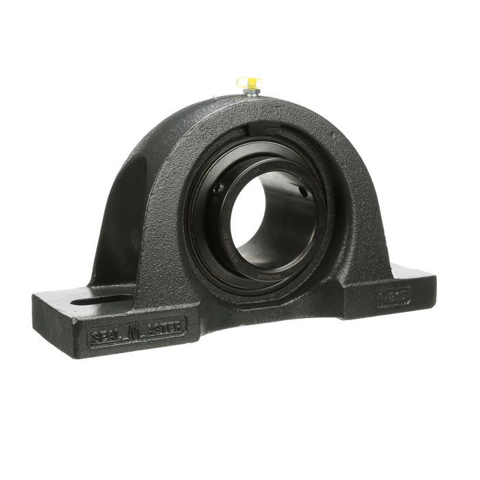 Sealmaster MP-55 Mounted Ball Bearings, Black Oxide Bearing, Pillow Block Bearings, 3-7/16" Diameter, Cast Iron Housing, Set Screw Locking, Felt Labyrinth Seal, Wide Inner Race