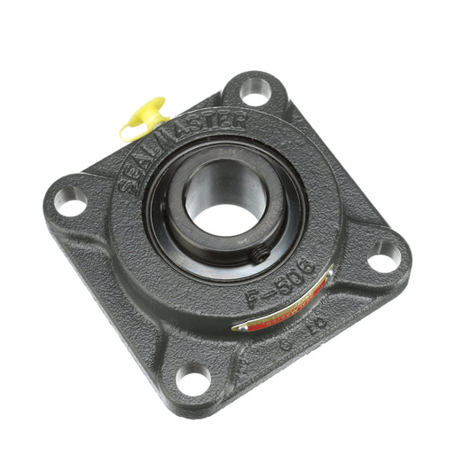 Sealmaster MSF-20 Mounted Ball Bearings, Black Oxide Bearing, 4 Bolt Flange Bearings, 1-1/4" Diameter, Cast Iron Housing, Set Screw Locking, Felt Labyrinth Seal, Wide Inner Race