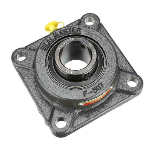 Sealmaster MSF-23 Mounted Ball Bearings, Black Oxide Bearing, 4 Bolt Flange Bearings, 1-7/16" Diameter, Cast Iron Housing, Set Screw Locking, Felt Labyrinth Seal, Wide Inner Race