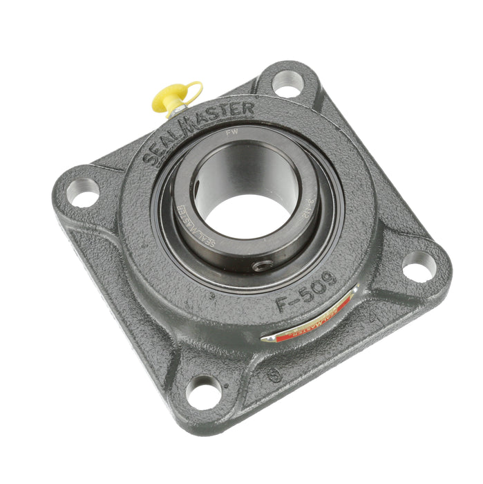 Sealmaster MSF-28 HT Mounted Ball Bearings, Black Oxide Bearing, 4 Bolt Flange Bearings, 1-3/4" Diameter, Cast Iron Housing, Set Screw Locking, Nomex Seal, High Temperature Seal, High Temperature Grease, Wide Inner Race