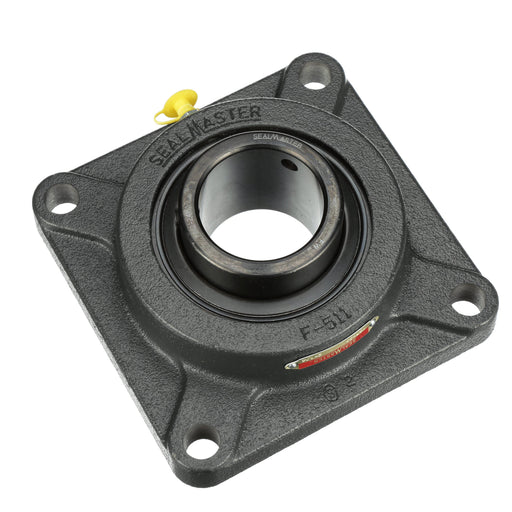 Sealmaster MSF-36 Mounted Ball Bearings, Black Oxide Bearing, 4 Bolt Flange Bearings, 2-1/4" Diameter, Cast Iron Housing, Set Screw Locking, Felt Labyrinth Seal, Wide Inner Race