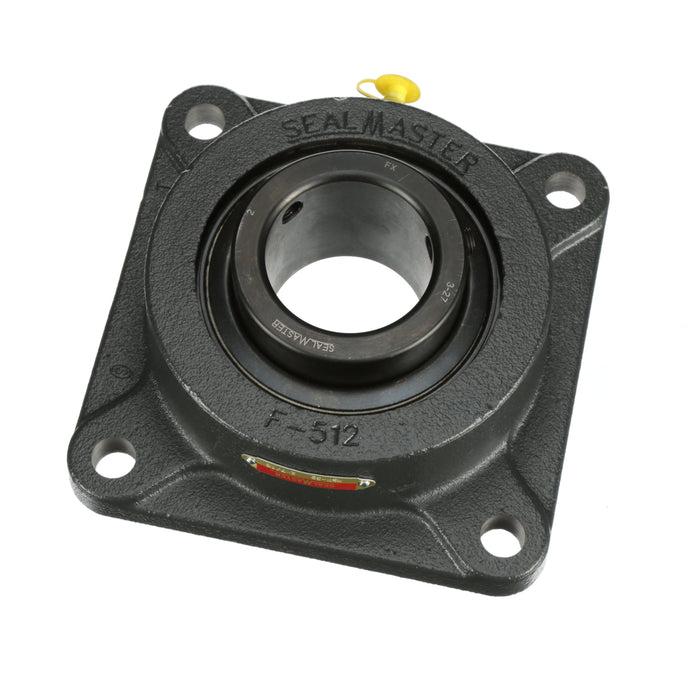 Sealmaster MSF-39 HT Mounted Ball Bearings, Black Oxide Bearing, 4 Bolt Flange Bearings, 2-7/16" Diameter, Cast Iron Housing, Set Screw Locking, Nomex Seal, High Temperature Seal, High Temperature Grease, Wide Inner Race