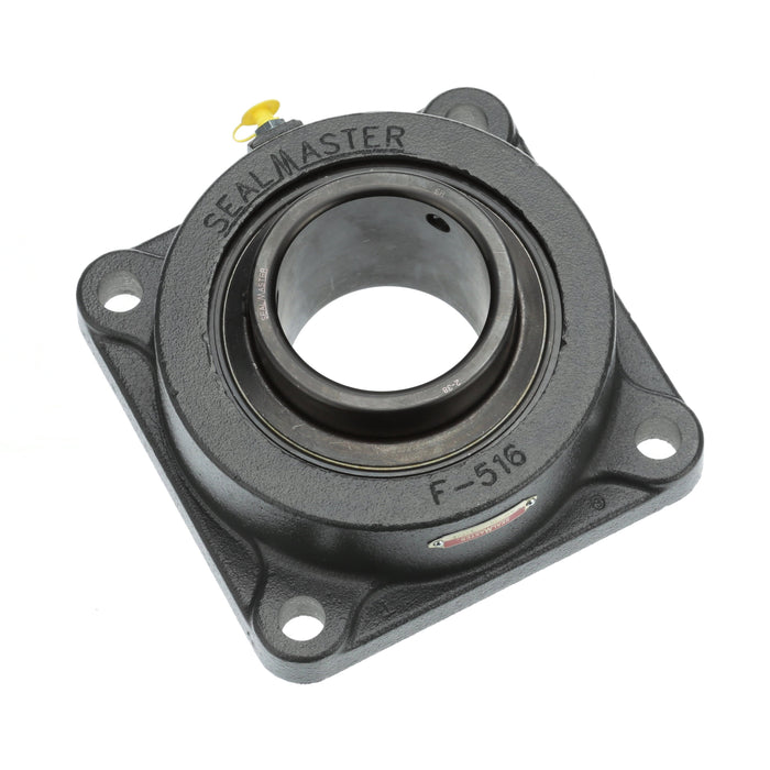 Sealmaster MSF-56 Mounted Ball Bearings, Black Oxide Bearing, 4 Bolt Flange Bearings, 3-1/2" Diameter, Cast Iron Housing, Set Screw Locking, Felt Labyrinth Seal, Wide Inner Race