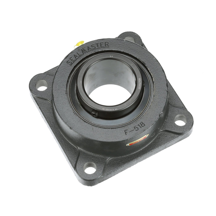 Sealmaster MSF-64 Mounted Ball Bearings, Black Oxide Bearing, 4 Bolt Flange Bearings, 4" Diameter, Cast Iron Housing, Set Screw Locking, Felt Labyrinth Seal, Wide Inner Race