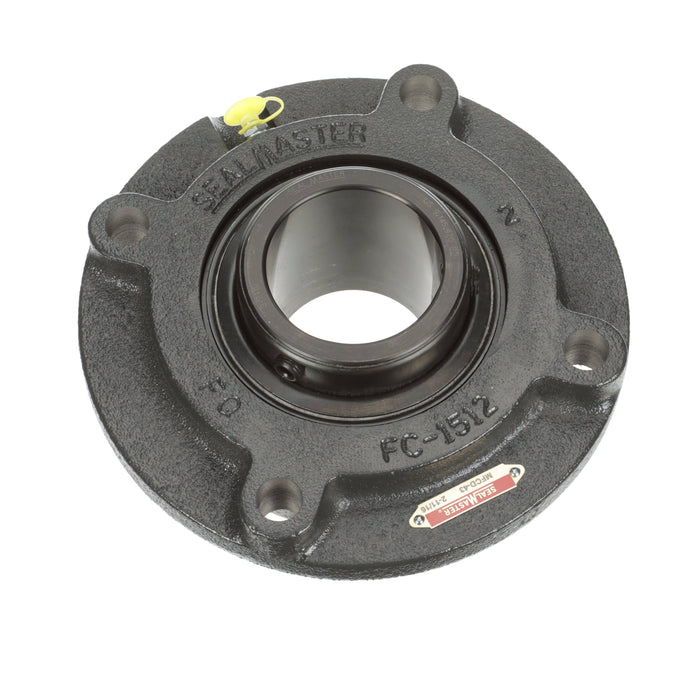 Sealmaster MFCD-43 Mounted Ball Bearings, Black Oxide Bearing, 4 Bolt Piloted Flange Bearings, 2-11/16" Diameter, Cast Iron Housing, Double Set Screw Locking, Felt Labyrinth Seal, Wide Inner Race