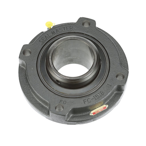 Sealmaster MFCD-63 Mounted Ball Bearings, Black Oxide Bearing, 4 Bolt Piloted Flange Bearings, 3-15/16" Diameter, Cast Iron Housing, Double Set Screw Locking, Felt Labyrinth Seal, Wide Inner Race