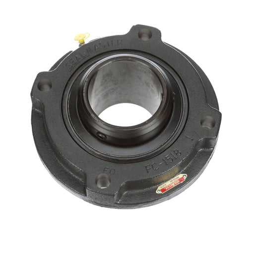 Sealmaster MFCD-64 Mounted Ball Bearings, Black Oxide Bearing, 4 Bolt Piloted Flange Bearings, 4" Diameter, Cast Iron Housing, Double Set Screw Locking, Felt Labyrinth Seal, Wide Inner Race