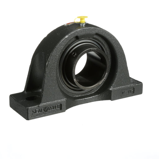 Sealmaster NP-39C Mounted Ball Bearings, Black Oxide Bearing, Pillow Block Bearings, 2-7/16" Diameter, Cast Iron Housing, Set Screw Locking, Contact Seal, Wide Inner Race