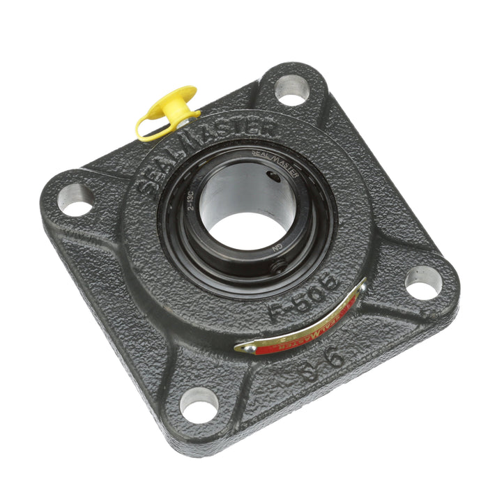 Sealmaster SF-19C Mounted Ball Bearings, Black Oxide Bearing, 4 Bolt Flange Bearings, 1-3/16" Diameter, Cast Iron Housing, Set Screw Locking, Contact Seal, Wide Inner Race