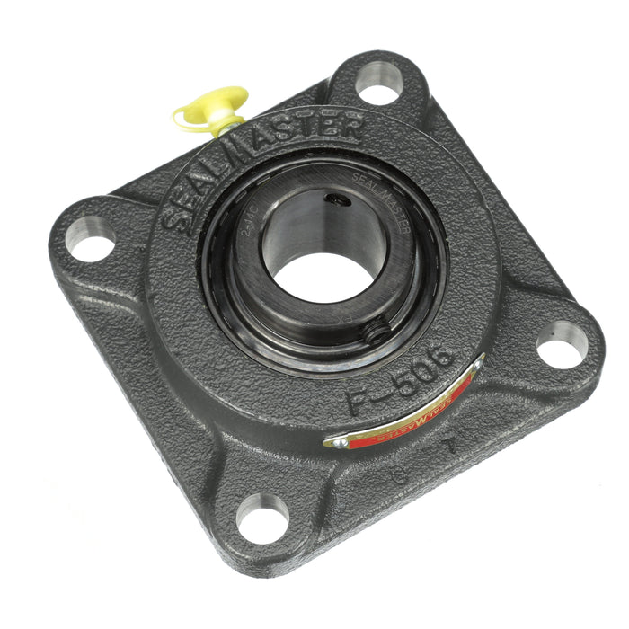 Sealmaster SF-20H RM Mounted Ball Bearings, Black Oxide Bearing, 4 Bolt Flange Bearings, 1-1/4" Diameter, Cast Iron Housing, Set Screw Locking, Felt Labyrinth Seal, Reduced Maintenance - Lubed for Life, Wide Inner Race