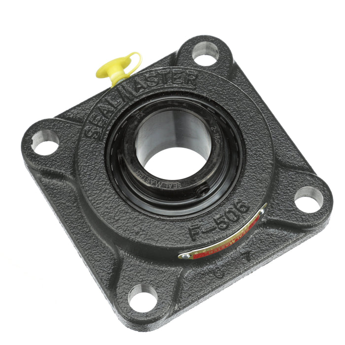 Sealmaster SF-22C Mounted Ball Bearings, Black Oxide Bearing, 4 Bolt Flange Bearings, 1-3/8" Diameter, Cast Iron Housing, Set Screw Locking, Contact Seal, Wide Inner Race