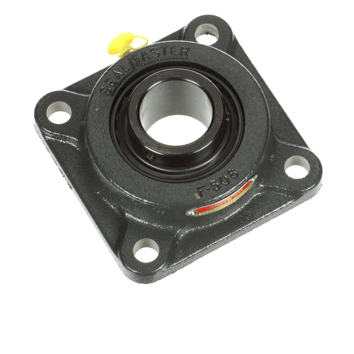 Sealmaster SF-27C Mounted Ball Bearings, Black Oxide Bearing, 4 Bolt Flange Bearings, 1-11/16" Diameter, Cast Iron Housing, Set Screw Locking, Contact Seal, Wide Inner Race