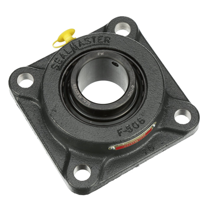 Sealmaster SF-28C Mounted Ball Bearings, Black Oxide Bearing, 4 Bolt Flange Bearings, 1-3/4" Diameter, Cast Iron Housing, Set Screw Locking, Contact Seal, Wide Inner Race