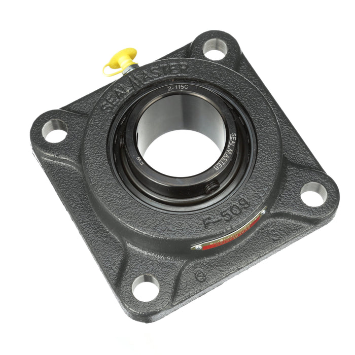 Sealmaster SF-31C Mounted Ball Bearings, Black Oxide Bearing, 4 Bolt Flange Bearings, 1-15/16" Diameter, Cast Iron Housing, Set Screw Locking, Contact Seal, Wide Inner Race