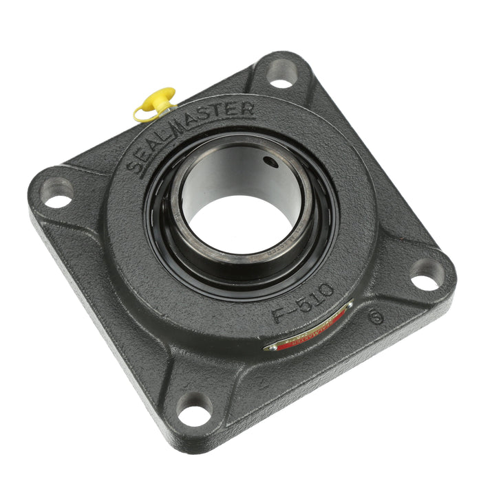 Sealmaster SF-35C CXU Mounted Ball Bearings, Black Oxide Bearing, 4 Bolt Flange Bearings, 2-3/16" Diameter, Cast Iron Housing, Set Screw Locking, Contact Seal, Air Handling Housing Fit, Wide Inner Race